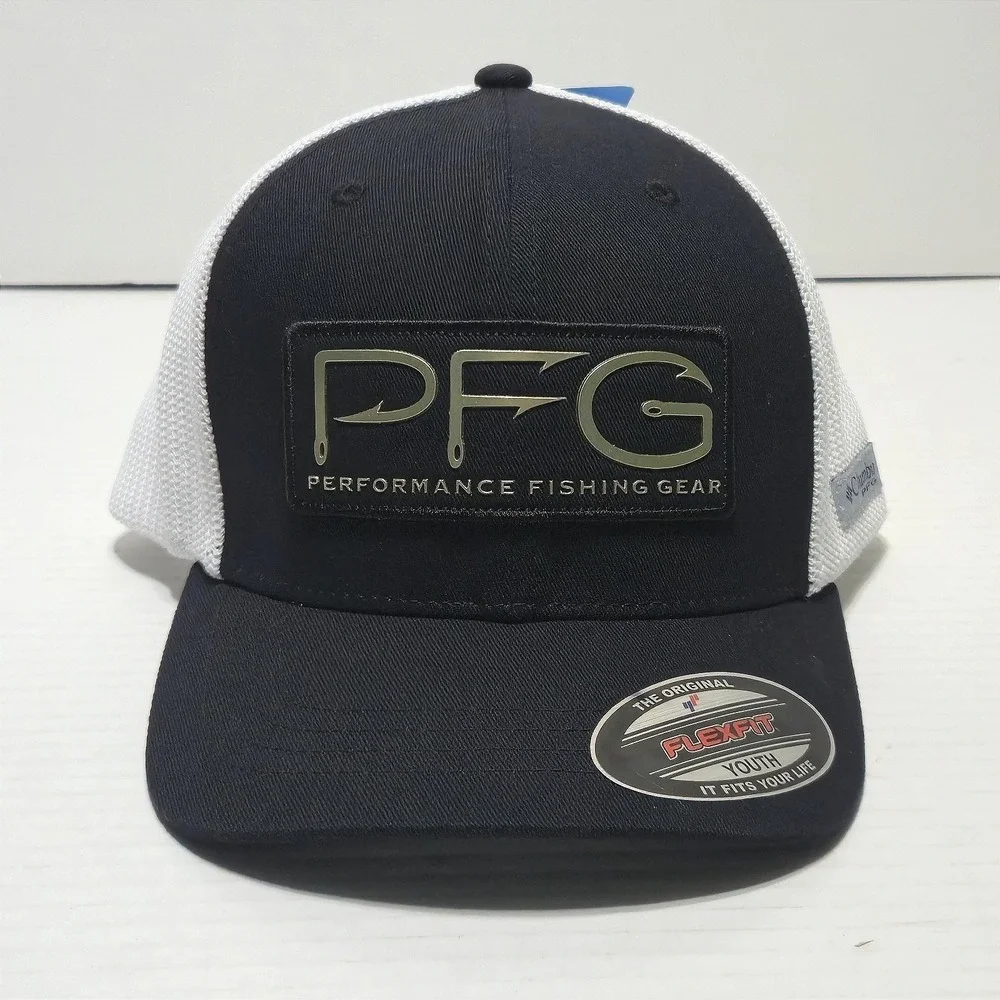 Columbia PFG Youth Flex Fit Mesh Hat Cap Black White One Size Stretch New